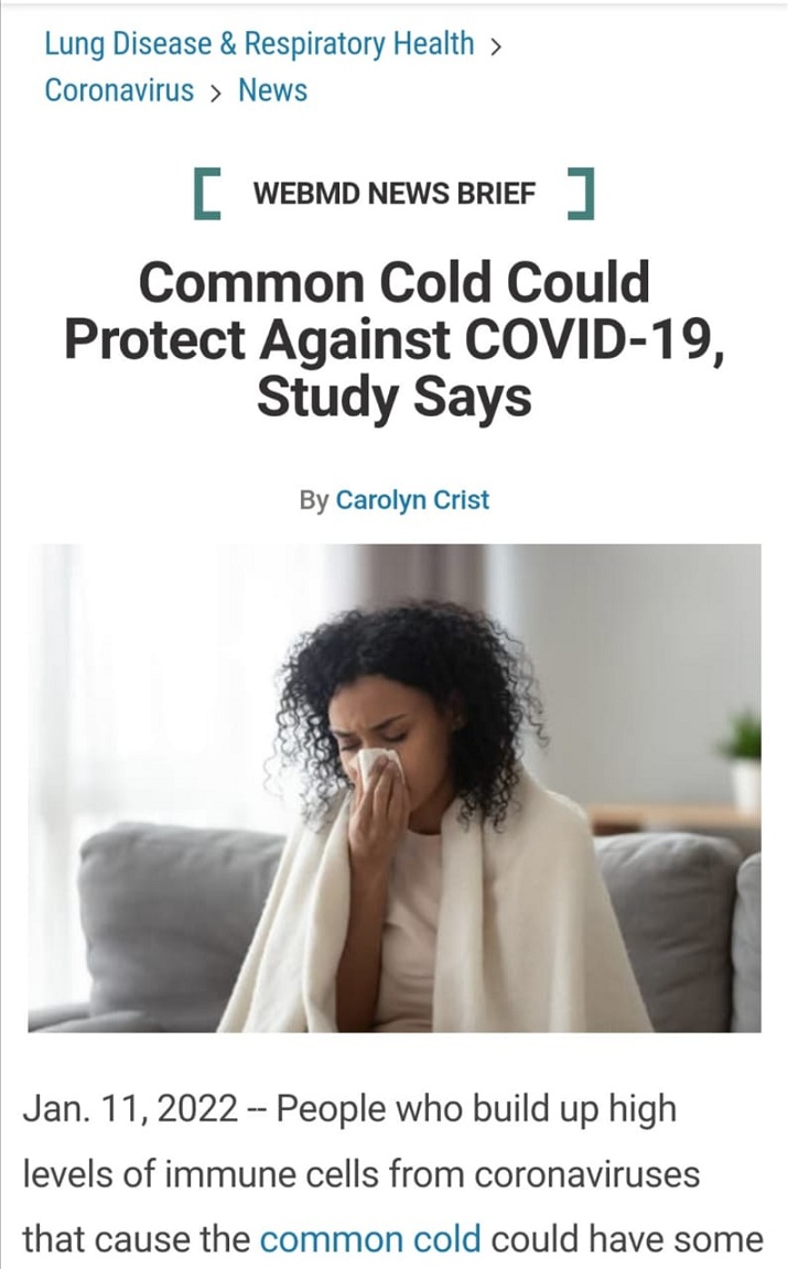 نزلة البرد الشائعة قد تحمي من فايروس كورونا 